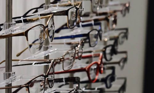 Wall of glasses at Eye Consultants